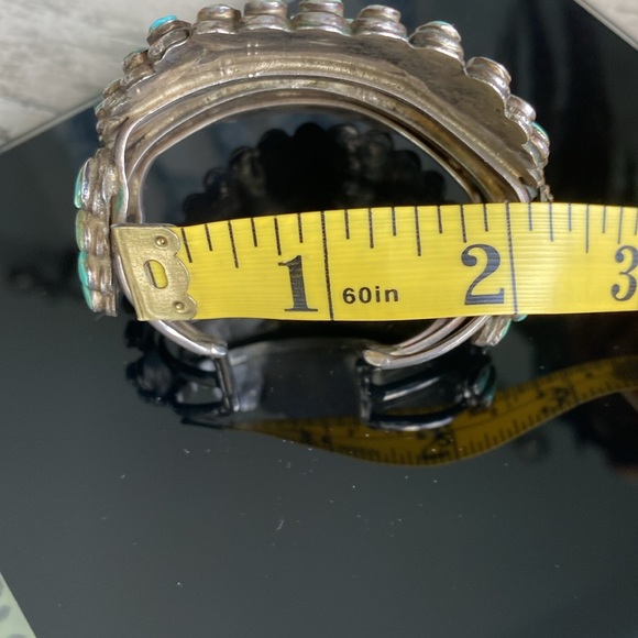 Giant 3 inches wide sterling turquoise Native American bangle. - Picture 9 of 12